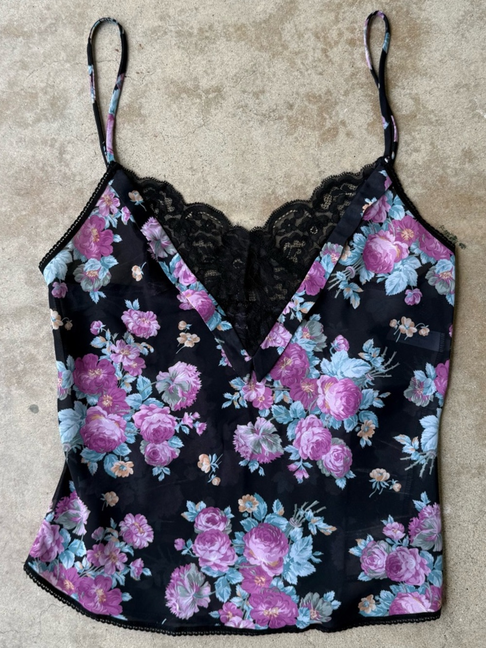 Sheer Mystique Maidenform top 32 VINTAGE floral lace cami rose scalloped hem - Picture 7 of 7